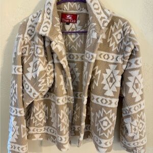 True Grit Women's Cream and Tan Geometric Teddy Jacket